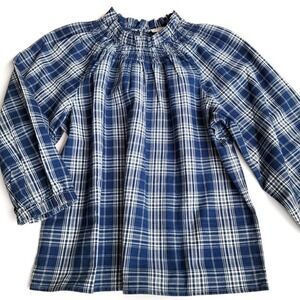 New J. Crew Small Plaid Ruffleneck Smocked Top NWT